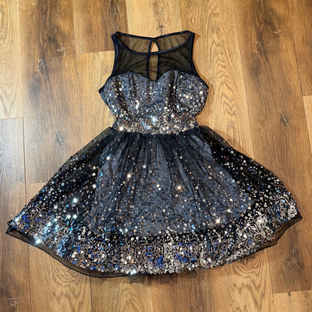 Vintage Y2K Sequin Dress Sequin Black Swan Dress Vintage Beaded Dress Mini Dress